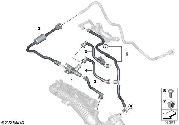 Conducto de ventilación del tanque con resonador para BMW Serie 2 U06, X1 U11, U12 (OEM 13909424986). Original BMW.