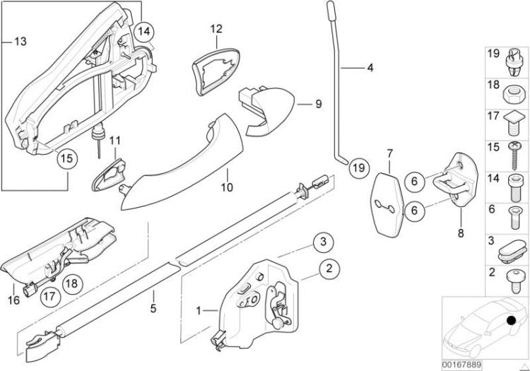 Portador Tirador Empuñadura Manija Puerta Trasera Para Bmw X5 E53. Original Recambios