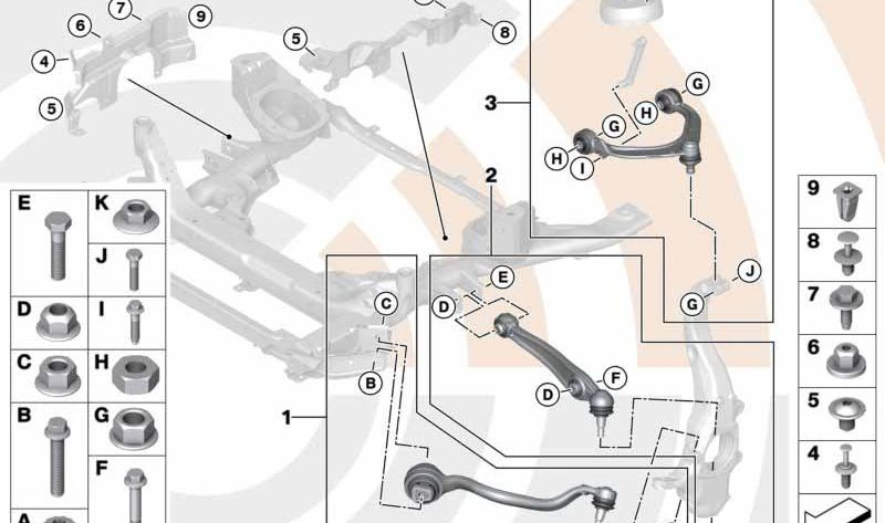 Kit de reparación para brazo tensor derecho OEM 31122413482 para BMW {E70, E71, E72}. Original BMW.