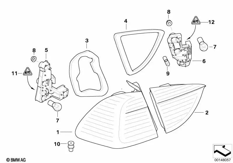 Portalámparas Piloto Trasero Pared Lateral derecho para BMW E91 (OEM 63217160076). Original BMW.