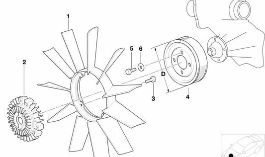 Ventilador de refrigeración 9 aspas OEM 11527831932 para BMW E52. Original BMW.