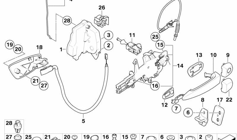 Cable Bowden para maneta exterior de puerta delantera OEM 51217119603 para BMW Serie 3 (E92, E93). Original BMW.