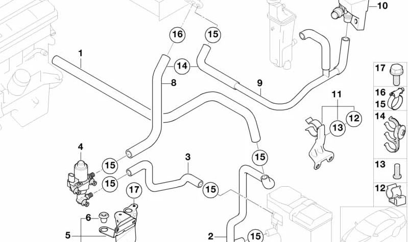 Tubo para dispositivo de calefacción adicional-Válvula de agua para BMW E53 (OEM 64218381223). Original BMW