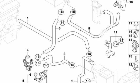 Tubo para dispositivo de calefacción adicional-Válvula de agua para BMW E53 (OEM 64218381223). Original BMW