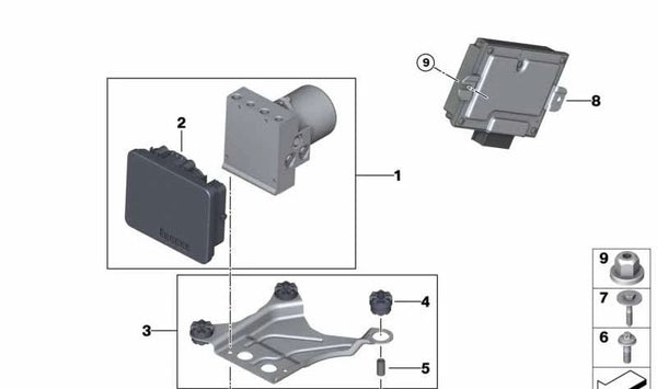 Soporte para unidad hidráulica OEM 34516861631 para BMW F90, G30, G31, G32, G11, G12. Original BMW.