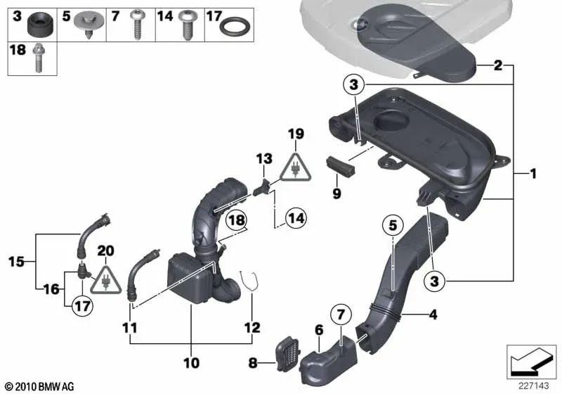 Tubo de aire limpio para BMW Serie 5 F10, F11 (OEM 13718509816). Original BMW