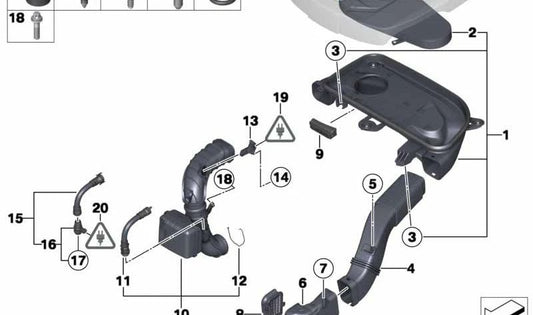 Intake duct for BMW F07, F10, F11, F06, F12, F13, F01N, F02N (OEM 13717811597). Original BMW.