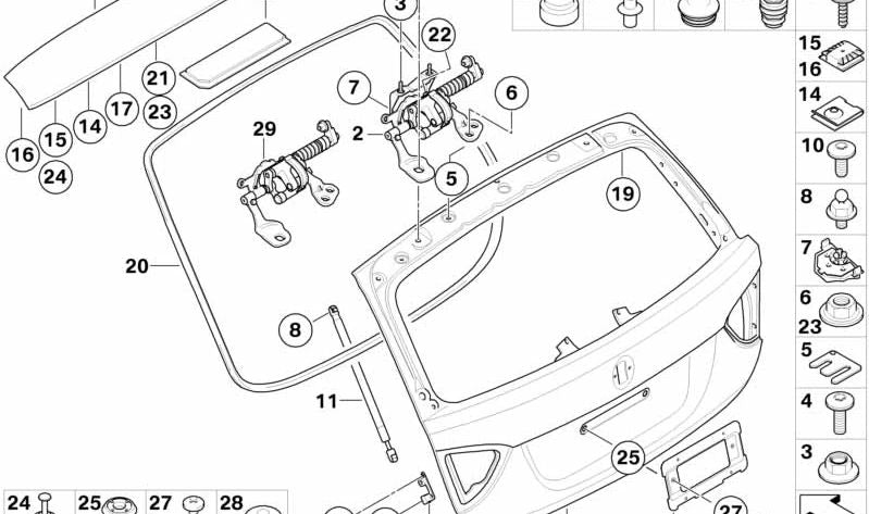 Resorte de Gas Portón Trasero para BMW Serie 3 E91, E91N (OEM 51247127875). Original BMW