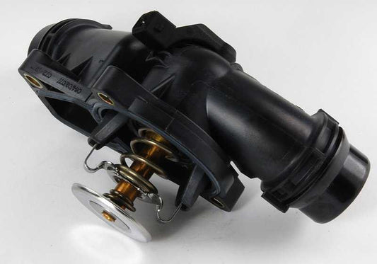 Thermostat housing with thermostat for BMW 3 Series E46, 5 Series E39, E60, X3 E83, X5 E53, Z4 E85 (OEM 11537509227). Genuine BMW