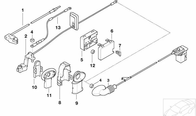 Cable de batería positivo OEM 61126907433 para BMW E46 (Modelos compatibles: 316i, 318i, 320i, 323i, 325i, 328i, 330i, M3). Original BMW.