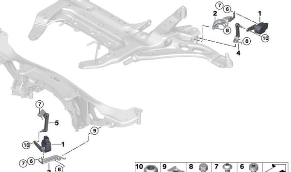 Soporte sensor de nivel trasero OEM 37146881444 para BMW F40, F44, F45, F46, F48, F39, F60. Original BMW.