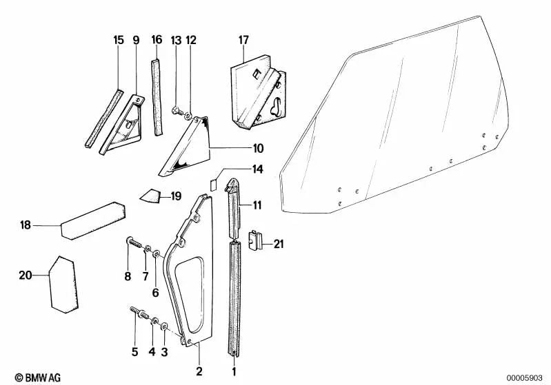 Guía de ventana delantera derecha para BMW E24 (OEM 51211861098). Original BMW