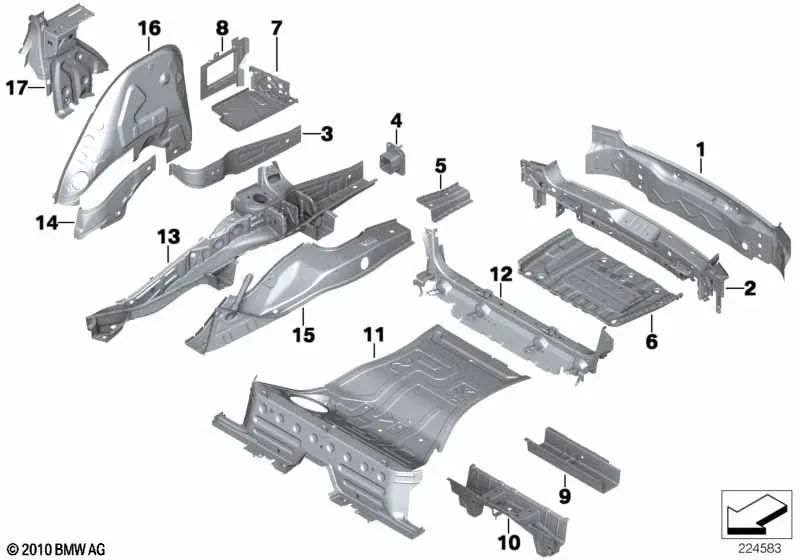 Upper front trunk floor cross member for BMW F25, F26 (OEM 41117267355). Genuine BMW.