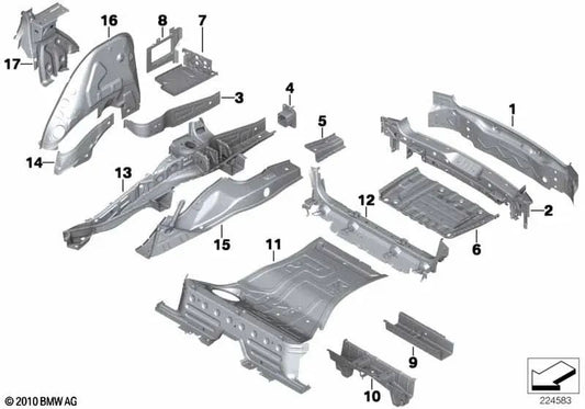 Right boot floor for BMW F25, F26 (OEM 41117267350). Original BMW