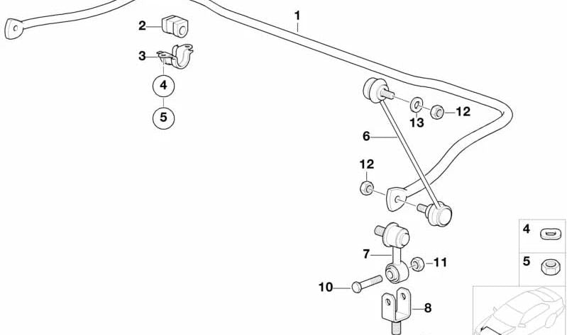 Estabilizador delantero para BMW Serie 3 E36 (OEM 31351091631). Original BMW