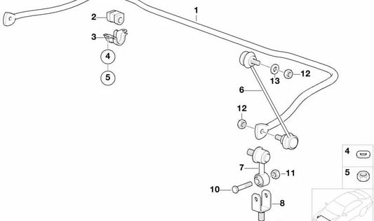 Stabilizzatore anteriore per la serie BMW 3 E36 (OEM 31351091631). BMW originale