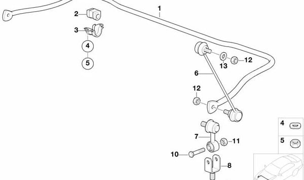 Estabilizador delantero para BMW Serie 3 E36 (OEM 31351091631). Original BMW