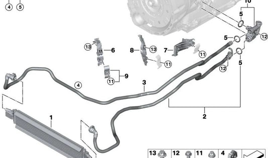 OEM -Getriebeölkühlrohr 1728654907 für BMW G42, G20, G21, G28, G22, G23, G26. Original BMW.