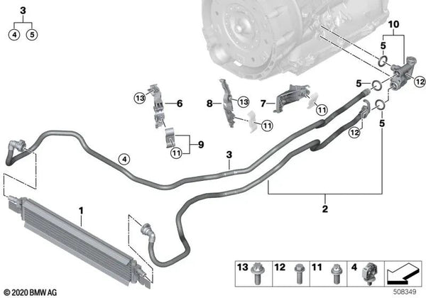 Enfriador de aceite de transmisión para BMW Serie 3 G20, G21, G28 y Serie 4 G22, G23, G26 (OEM 17219429794). Original BMW