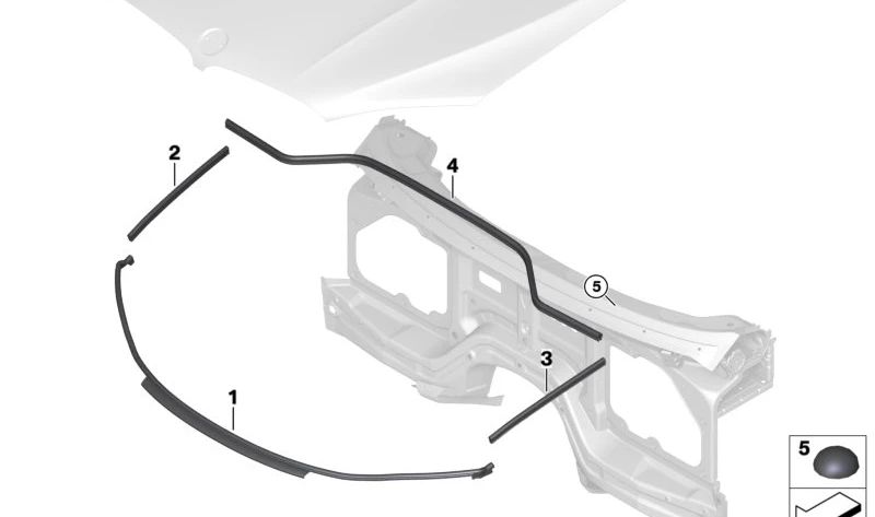 Front bonnet seal left for BMW F15, F85, F16, F86 (OEM 51767294511). Original BMW.