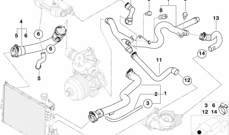 Tubo de Agua para BMW Serie 5 E39, Serie 7 E38 (OEM 17122244493). Original BMW