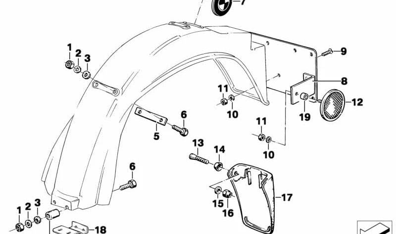 Guardabarros trasero OEM 46621242637 para BMW (E46, E60, E63, E65, F10, F30, G20). Original BMW