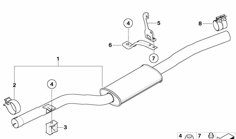 Silenciador intermedio para BMW Serie 5 E60N, E61N (OEM 18307804615). Original BMW