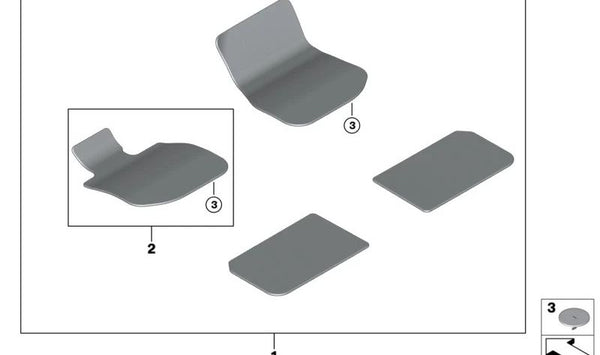 Alfombrilla de conductor OEM 51475A498F0 para BMW U06, U11, U10, U25. Original BMW.