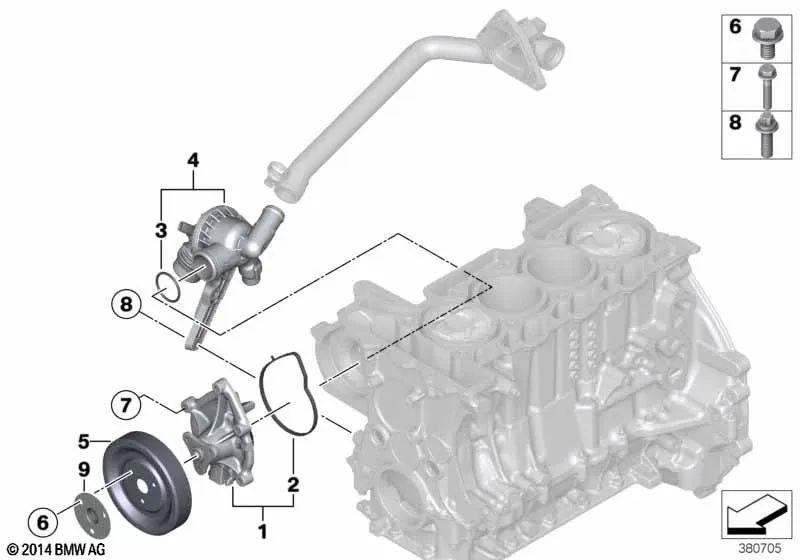 Cobertura de la rueda de transmisión de la bomba de refrigerante para BMW F20, F21, F30, F31, F35 (OEM 11518630448). Original BMW