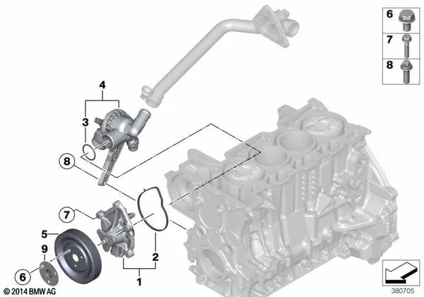 Cobertura de la rueda de transmisión de la bomba de refrigerante para BMW F20, F21, F30, F31, F35 (OEM 11518630448). Original BMW