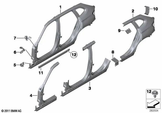 Rechte vordere Seitenwandstütze für BMW X1 E84 (OEM 41142997592). Original BMW