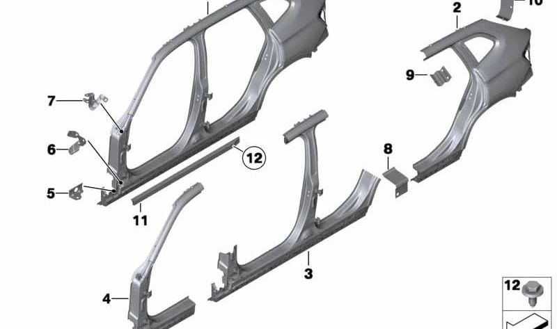 Placa de refuerzo pilar D derecho para BMW X1 E84 (OEM 41217275611). Original BMW