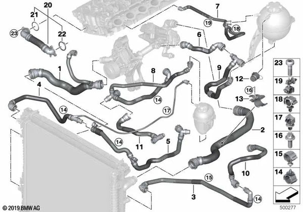 Tubería del Motor-Depósito de Compensación para BMW X5 G05 (OEM 17129894785). Original BMW