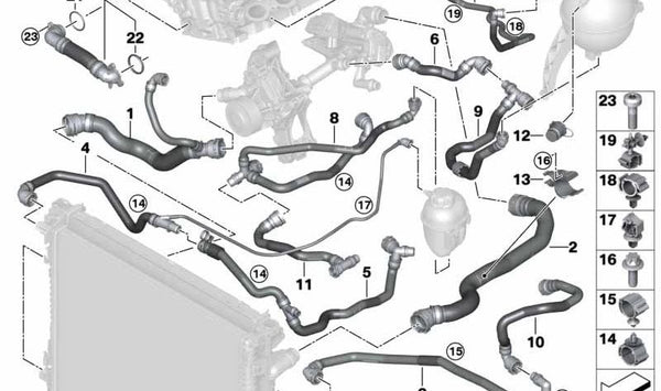 Manguera para bomba de agua eléctrica OEM 17129894782 para BMW G05 (X5). Original BMW.