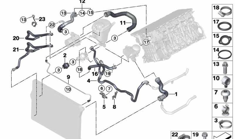 Mangueira de refrigerante OEM 17127578404 para BMW F10, F11, F18. BMW original.