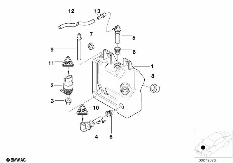 Liquid tank without level indicator for BMW E39 (OEM 61678361440). Genuine BMW