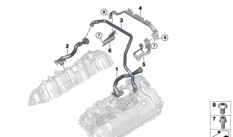 Tubo de ventilación de cárter OEM 11158698825 para BMW G05, G06, G07. Original BMW