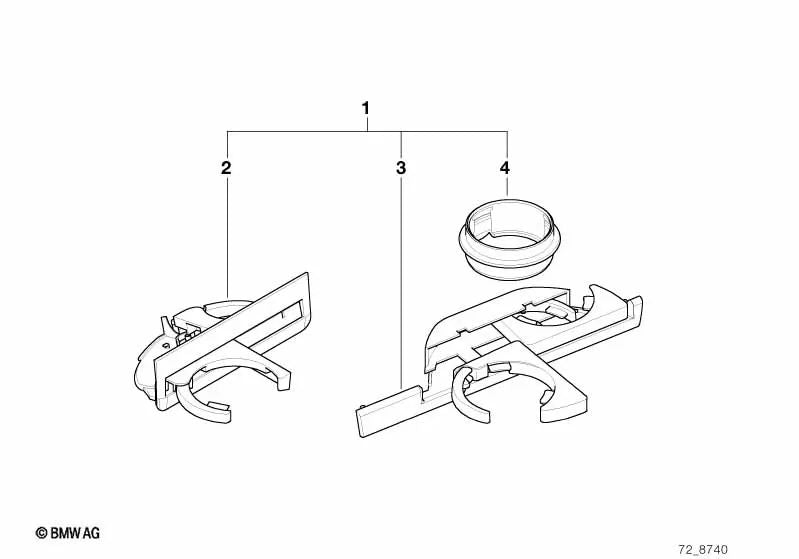 Juego de portavasos delantero y trasero para BMW Serie 5 E39 (OEM 82279405745). Original BMW