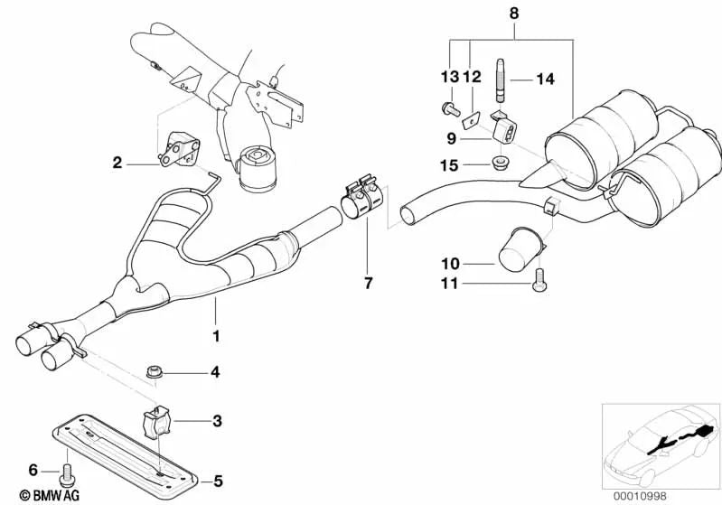 Silenciador de escape final para BMW Serie 5 E39 (OEM 18107831969). Original BMW.