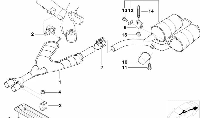 Silenciador intermedio OEM 18101440366 para BMW E39. Original BMW.