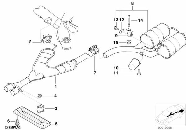 Silenciador de escape final para BMW Serie 5 E39 (OEM 18107831969). Original BMW.