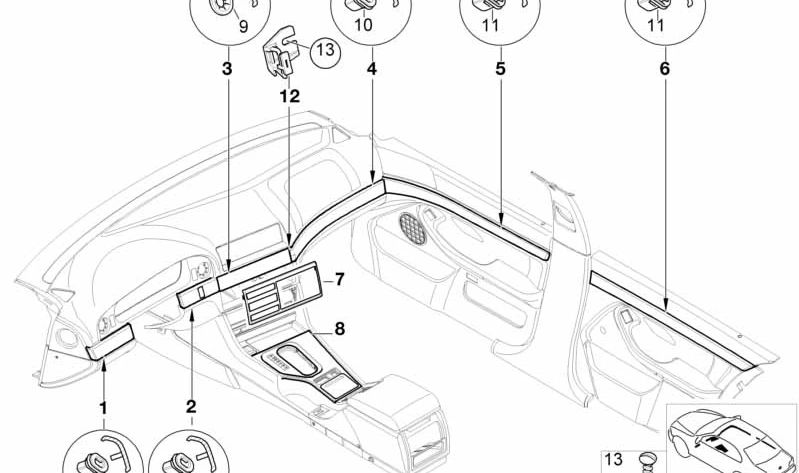 Rear left door moulding for BMW 5 Series E39 (OEM 51428172035). Original BMW.