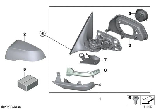 Espejo exterior sin cristal calefactado izquierdo para BMW F10N, F11N (OEM 51167350689). Original BMW