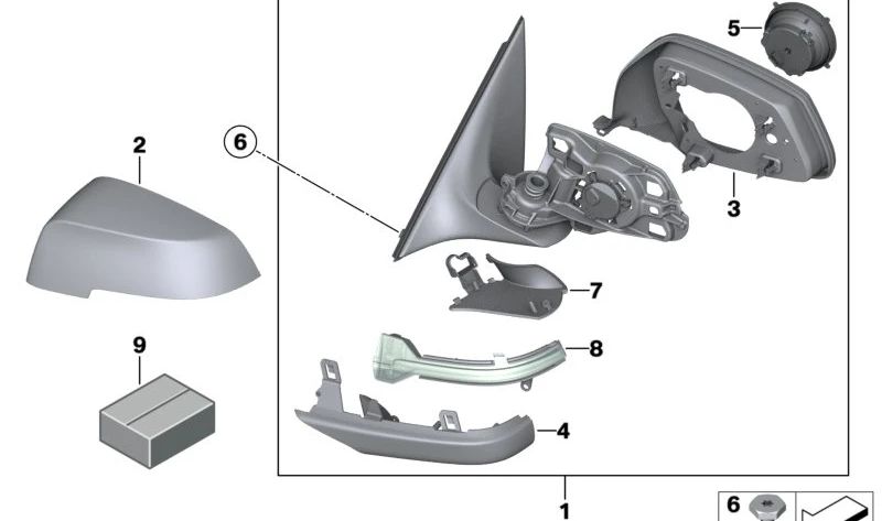 Miroir de recul gauche (sans verre, chauffé) OEM 51167308437 pour BMW F01, F02. BMW d'origine.