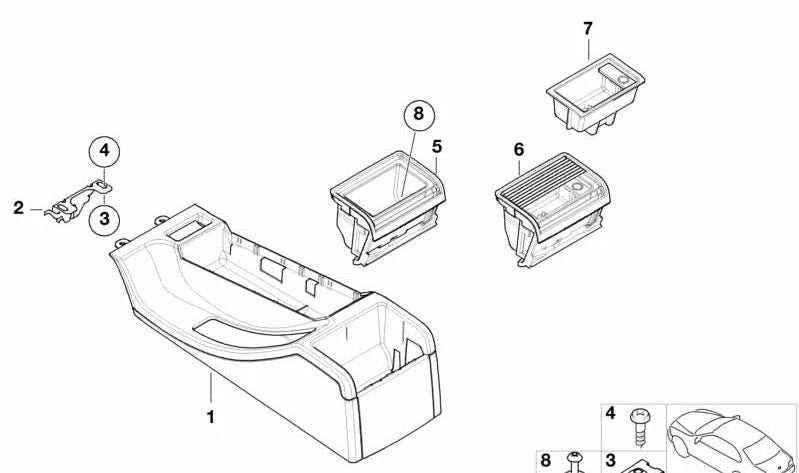 Short console for BMW E46 (OEM 51168234156). Genuine BMW