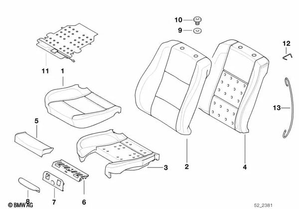 Funda de asiento de cuero para BMW E39, E38 (OEM 52108252304). Original BMW.