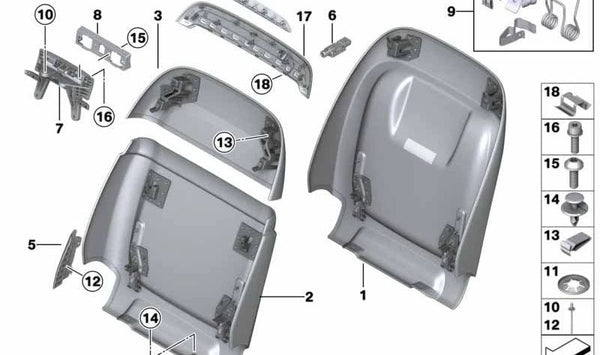 Respaldo inferior asiento confort OEM 52107409616 para BMW G30, G31, G38, G32, G11, G12. Original BMW