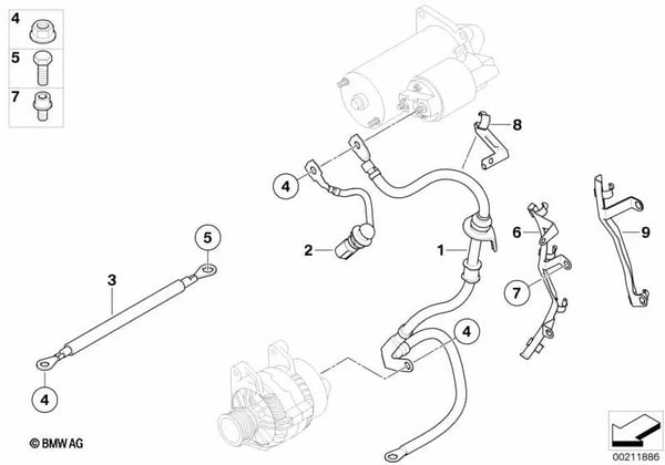 Sistema de cableado para BMW Serie 1 E81, E82, E87N, E88, Serie 3 E90, E90N, E91, E91N, E92, E93, Serie 5 E60N, E61N, X1 E84, X3 E83N (OEM 12427798012). Original BMW