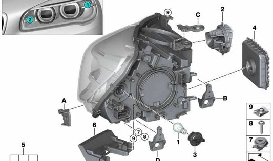 Modulo LED per luce di svolta a sinistra OEM 63117391399 per BMW F45, F46. BMW originale.