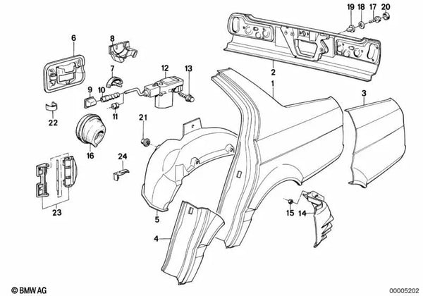 Panel de extremo de carrocería para BMW Serie 7 E32 (OEM 41348111900). Original BMW